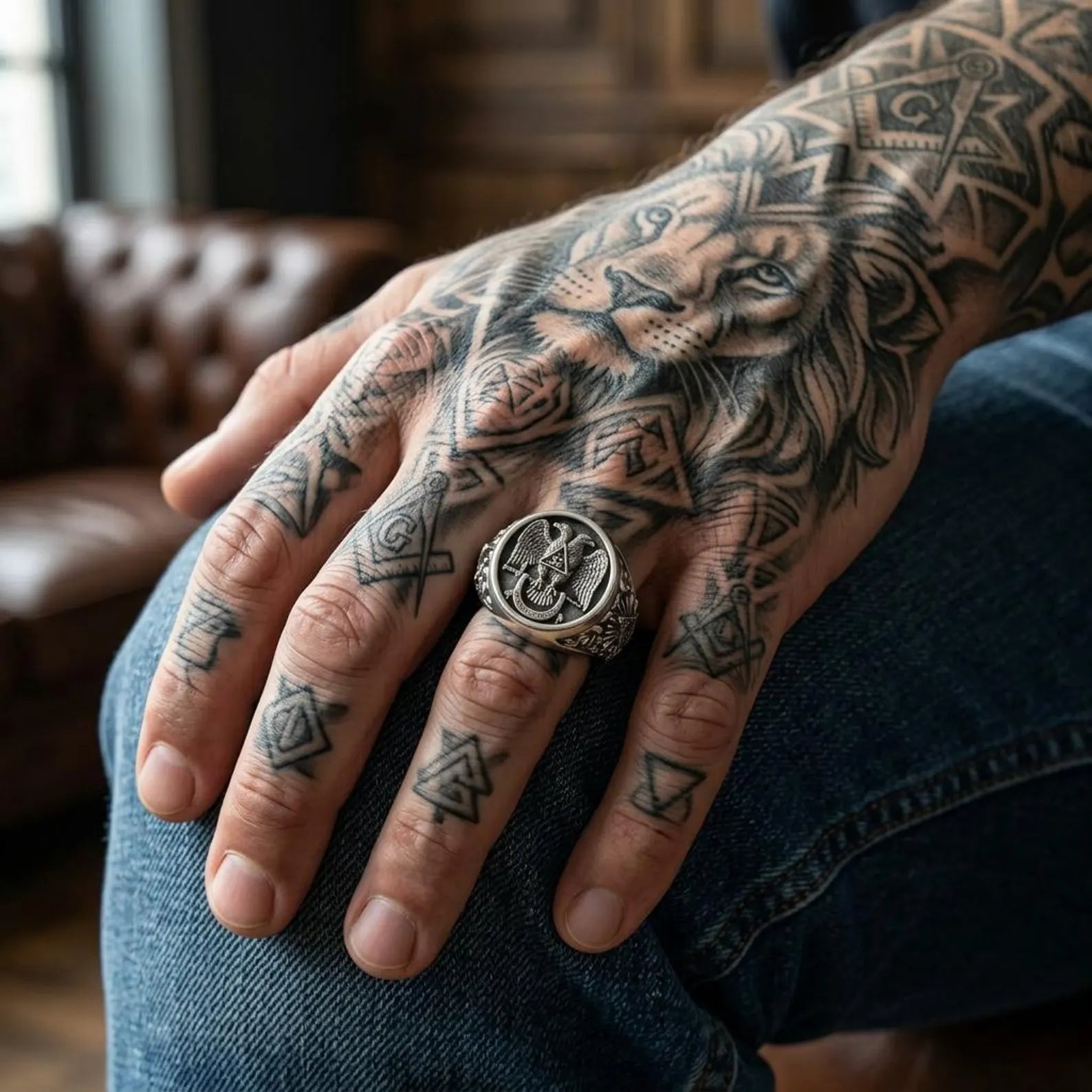 Artisan handcrafted men's sterling silver ring featuring a highly detailed double headed eagle crest inspired by medieval heraldry and imperial traditions.