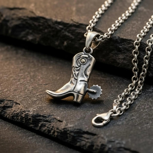 Western Inspired Cowboy Boots Pendant Charm handcrafted from solid 925 sterling silver with authentic Wild West styling.