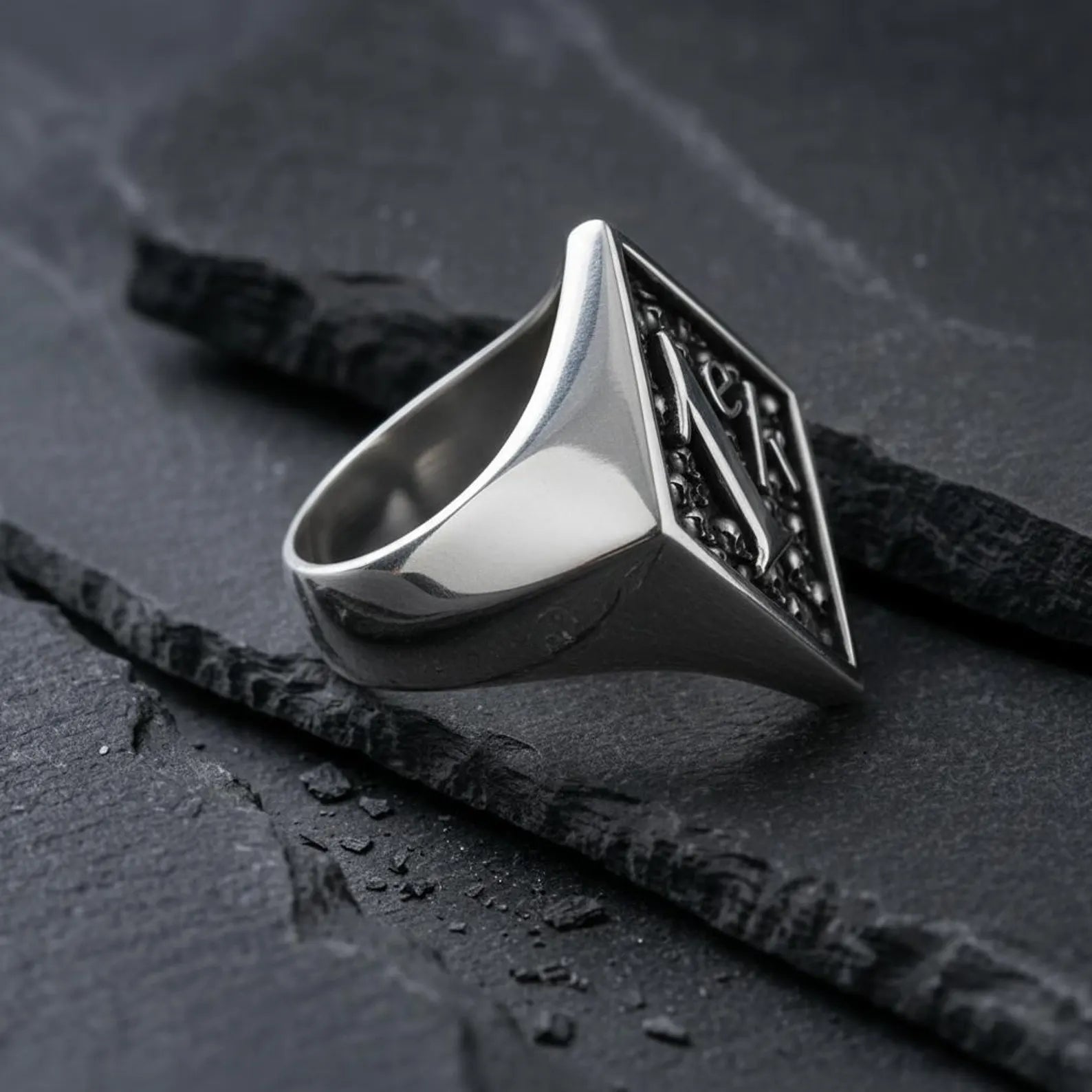Artisan crafted sterling silver skull ring featuring one percenter biker inspiration, premium Gothic craftsmanship, and a bold statement for motorcycle enthusiasts.