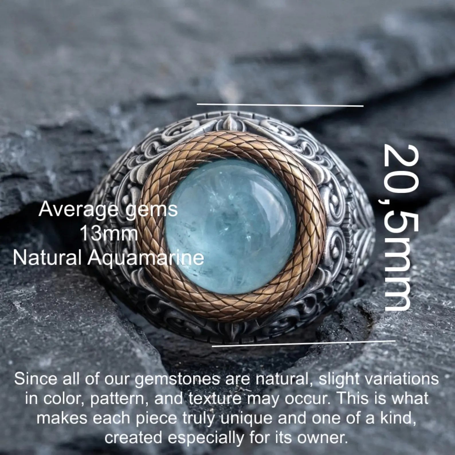 Vintage inspired sterling silver men's ring with genuine aquamarine gemstone, detailed Victorian engraving, and handcrafted artisan craftsmanship.