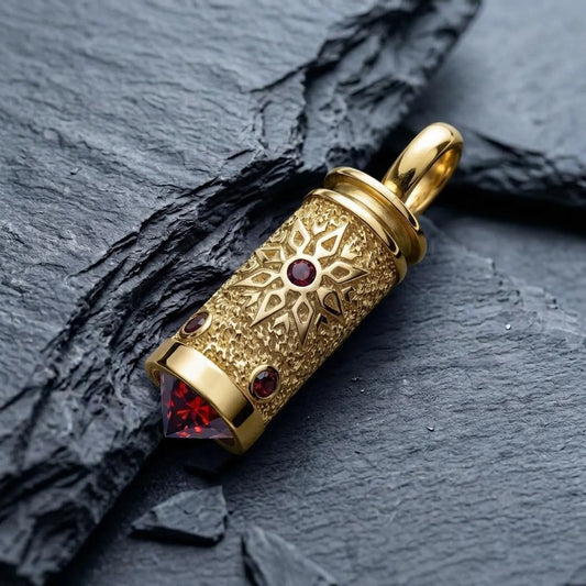 Gold Red Garnet Bullet Pendant Necklace
