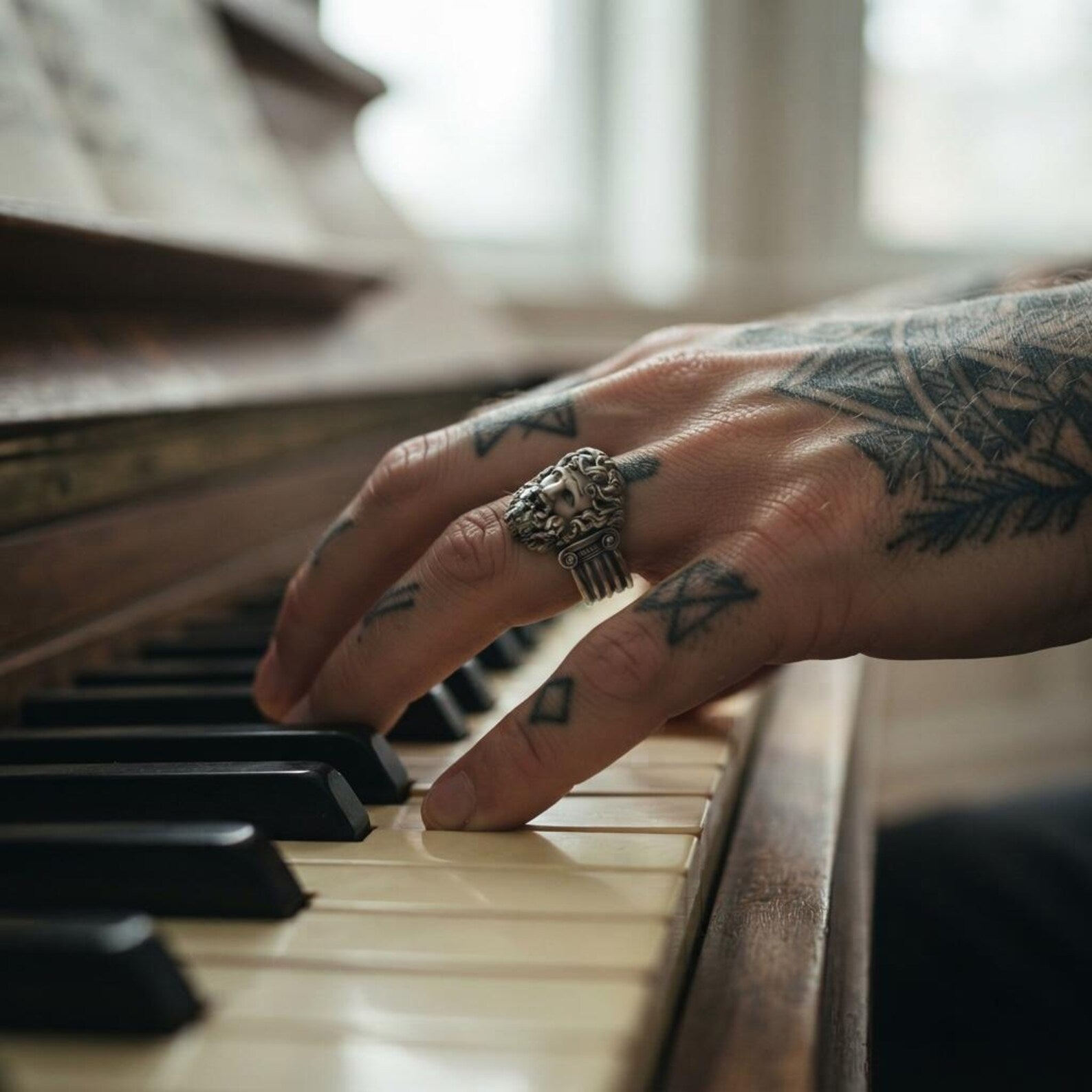 Luxury chunky sterling silver Zeus ring with detailed Greek mythology artwork, handcrafted to represent strength, authority, courage, and the legendary ruler of Olympus.