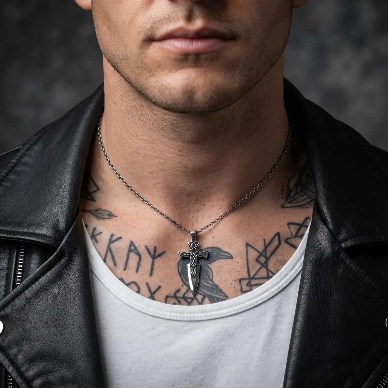 Unique sterling silver Celtic Pattern Cross Sword necklace with detailed Celtic knotwork representing faith, courage, protection, and eternal life, handcrafted as a meaningful medieval Christian jewelry piece.