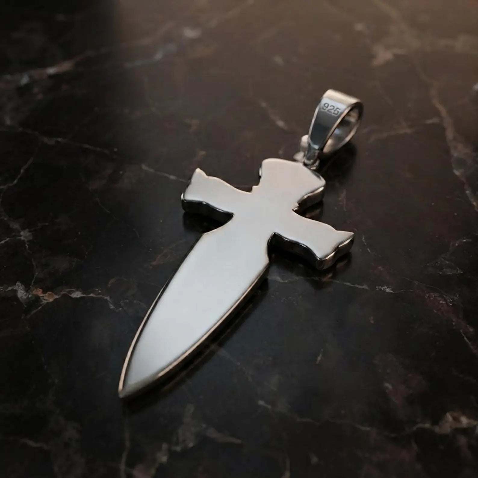Unique medieval sterling silver Cross Sword necklace with authentic Celtic ornamentation, symbolizing spiritual strength, justice, protection, and unwavering faith while offering timeless handcrafted quality.