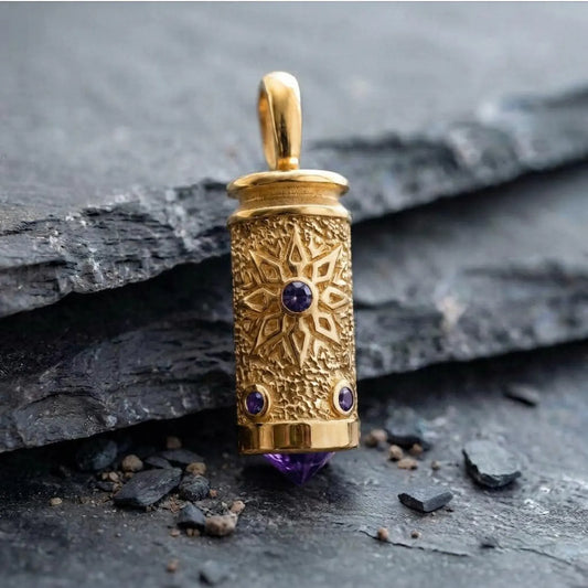 Gold Amethyst Bullet Pendant Necklace