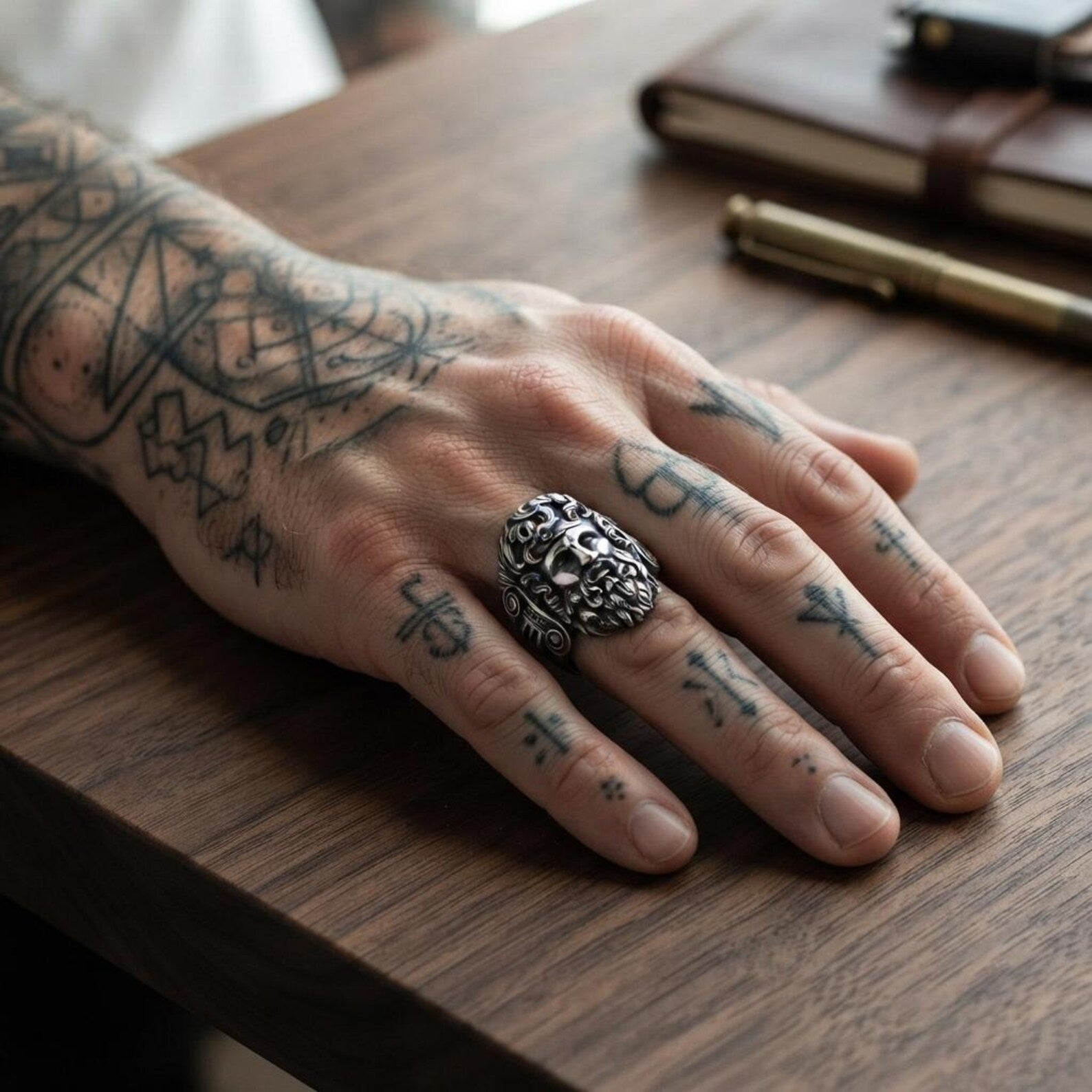 Sterling silver Zeus signet ring inspired by Greek mythology, showcasing the mighty King of Olympus in a handcrafted statement ring for mythology enthusiasts and collectors.