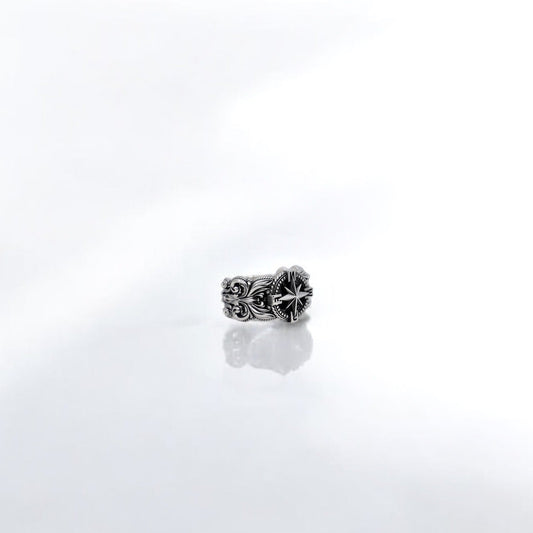 Silver North Star Ring - Handcrafted Nautical Compass Jewelry