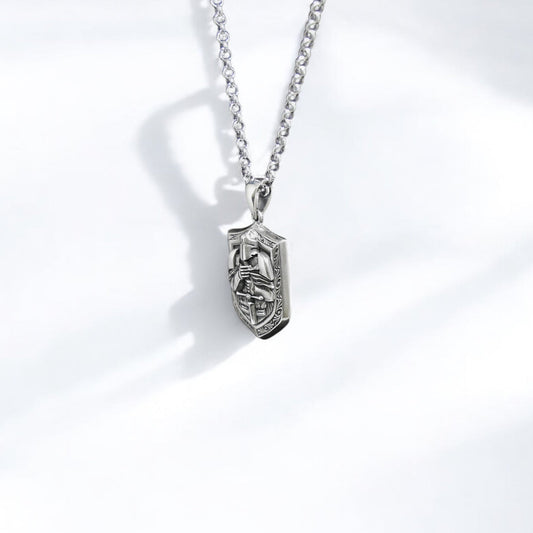 Handcrafted Silver Knight Armor Necklace Pendant - Medieval Warrior Jewelry