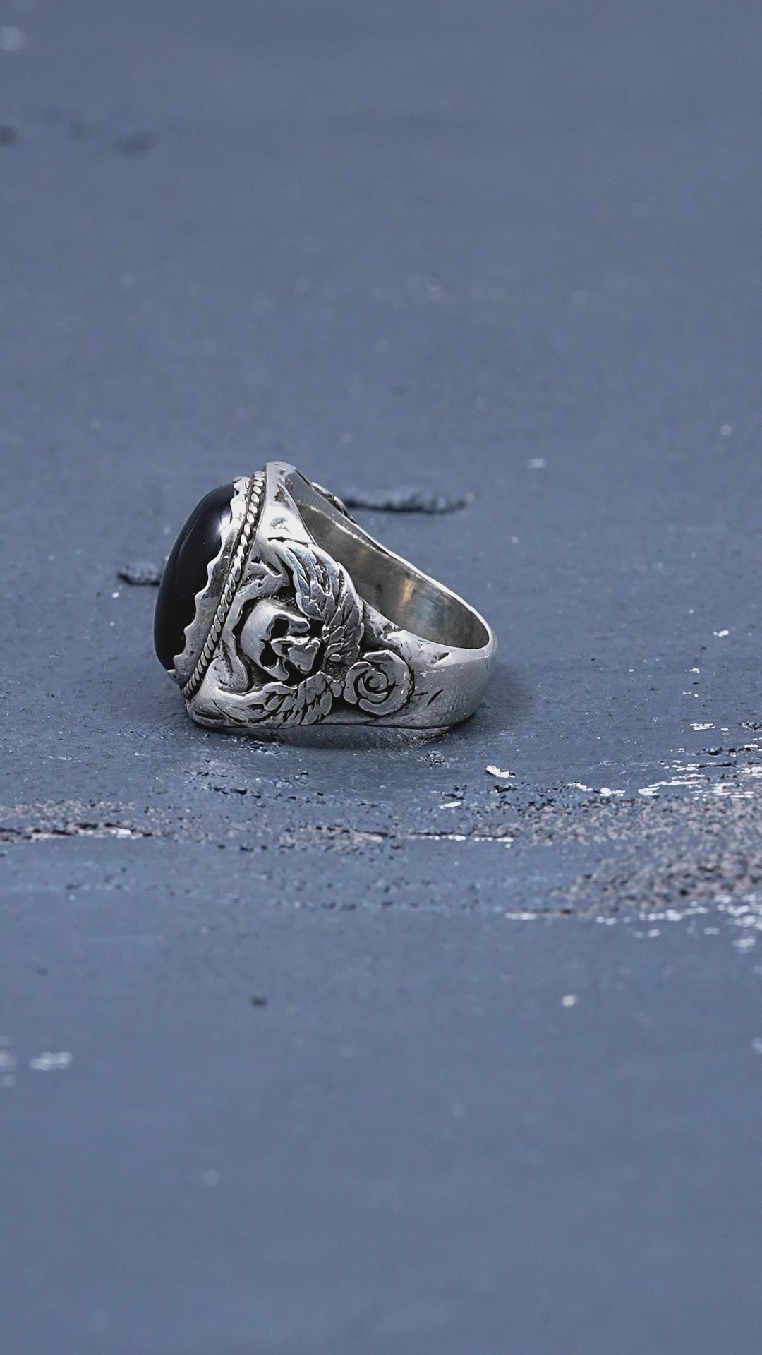 Biker Black Onyx Skull Ring