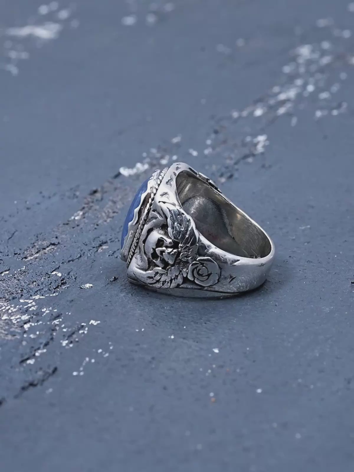 Skull Ring with Blue Kyanite