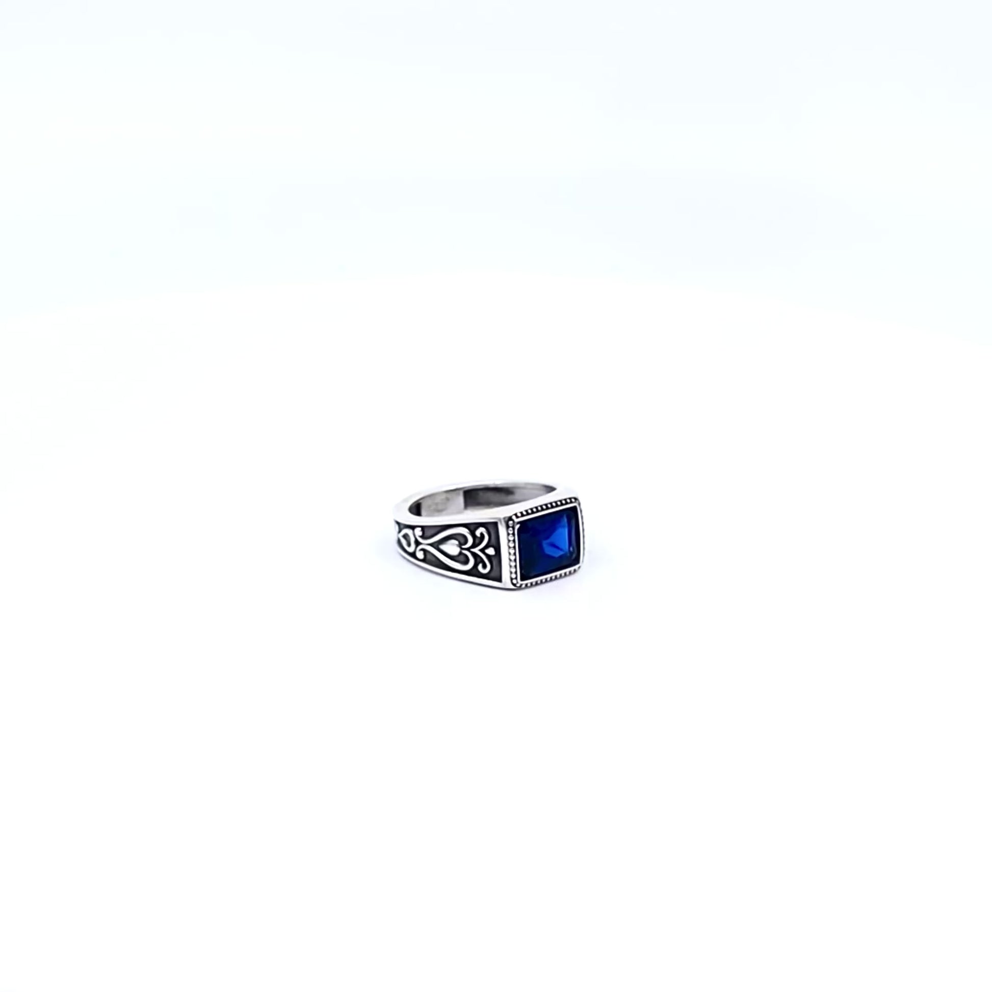 Mens Handcrafted Sapphire Blue Ring - Sterling Silver Gothic Jewelry