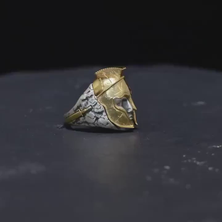 Handcrafted 14K Gold Plated Spartan Ring for Men - Masculine Warrior Jewelry