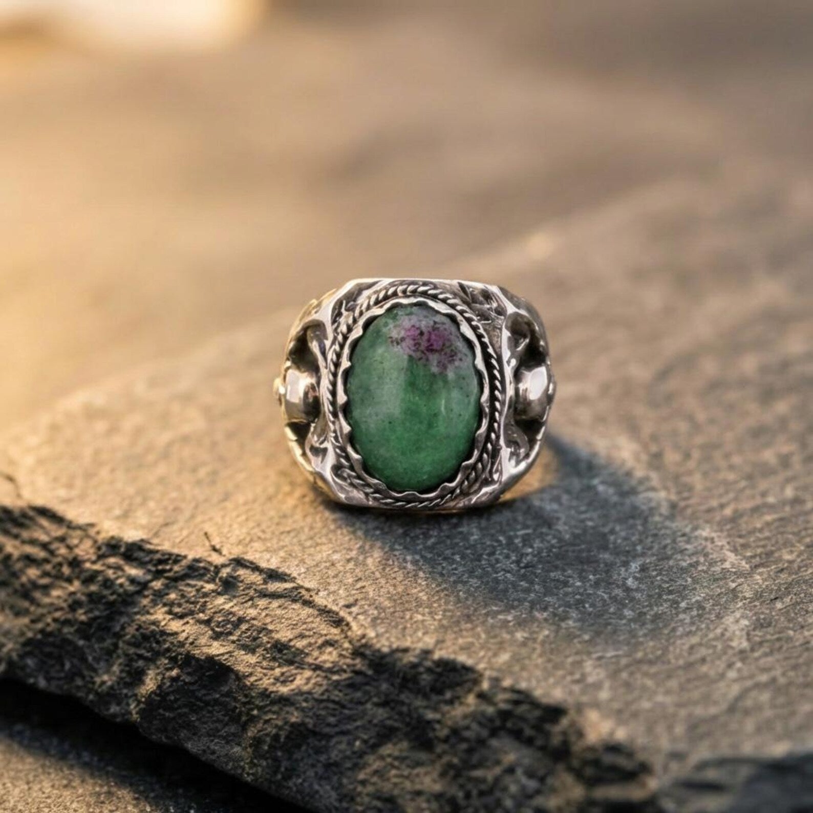 Ruby Zoisite Skull Wing Ring