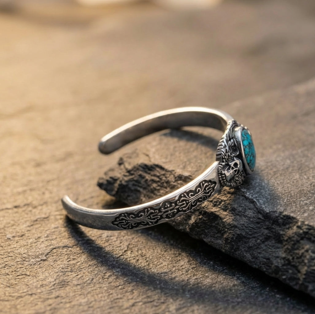turquoise stone silver bracelet featuring 